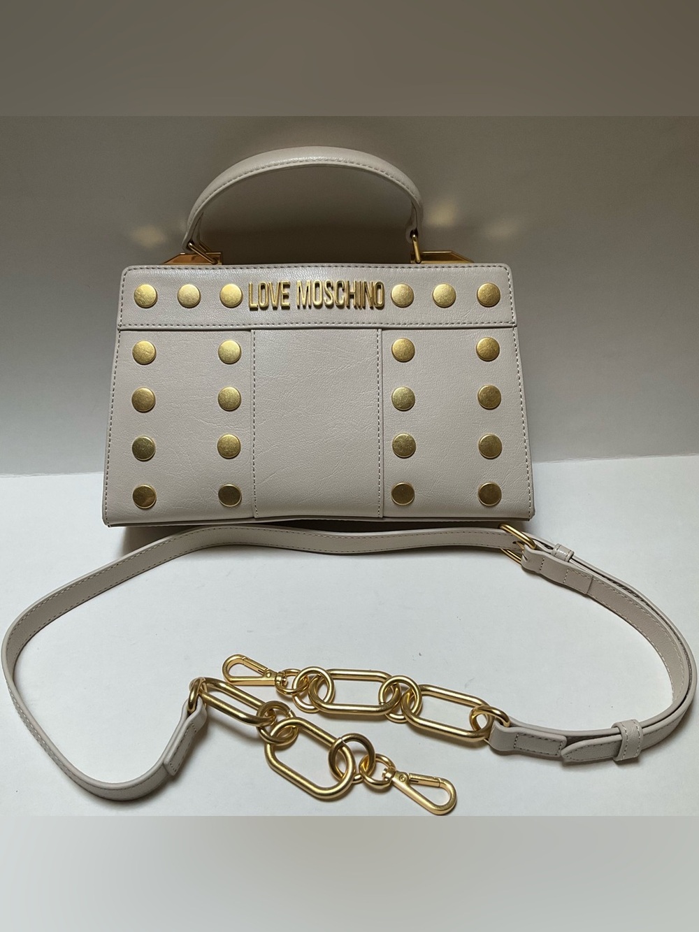 UPDATE >> *Nicked* LOVE MOSCHINO CREAM & Gold Studded Top handle Crossbody Purse